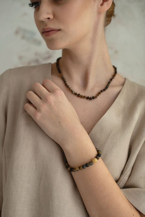 Raw Baltic amber necklace and bracelet set with matte natural amber beads